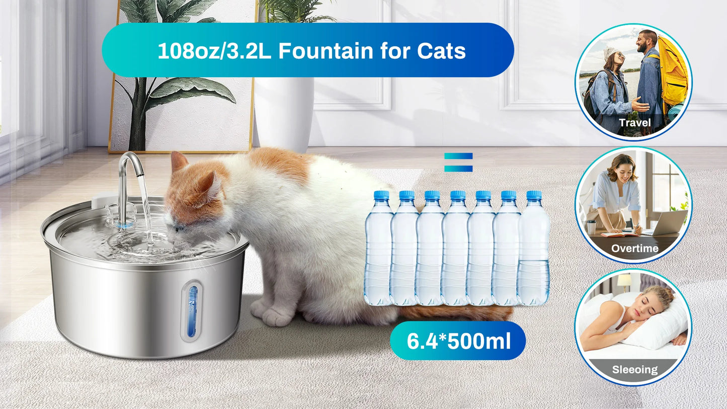 Stainless Steel Cat Fountain 3.2L