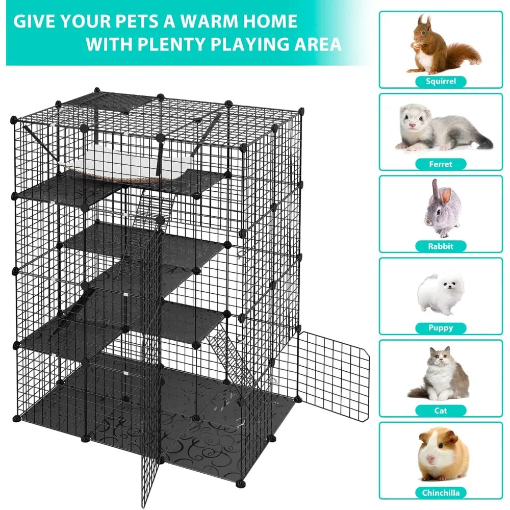 Large Indoor Cat Cage with Hammock & Platforms – DIY Pet Enclosure