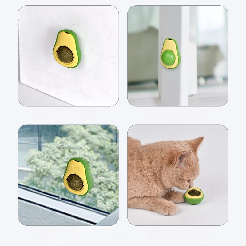 Avocado Catnip Ball Toy – Rotating Wall-Mounted Cat Treat