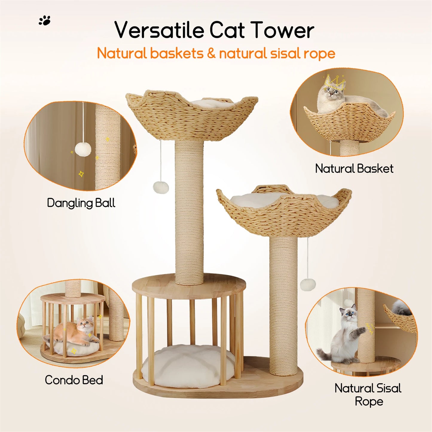 Modern Wooden Cat Tower for Indoor Cats – Multi-Level Design
