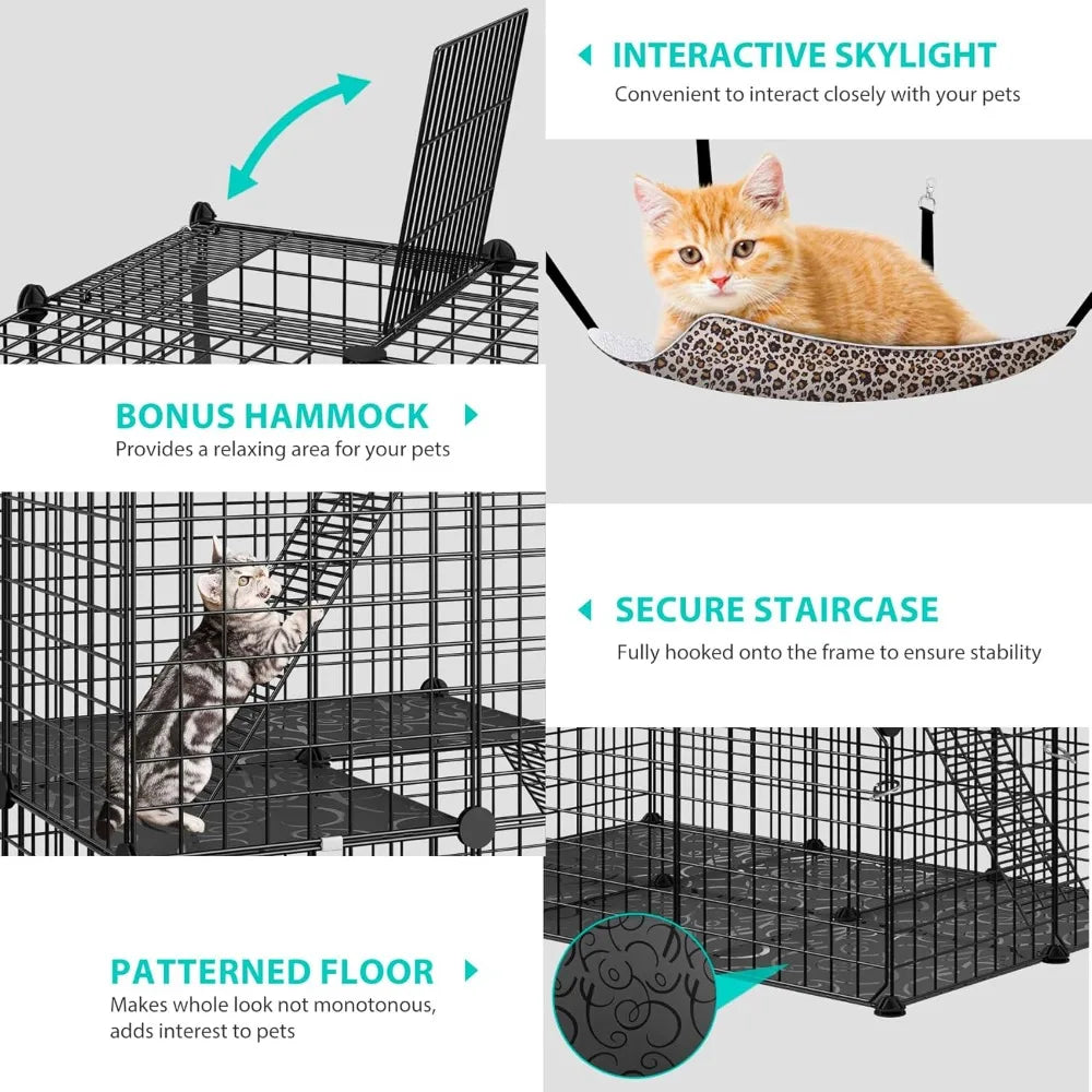 Large Indoor Cat Cage with Hammock & Platforms – DIY Pet Enclosure