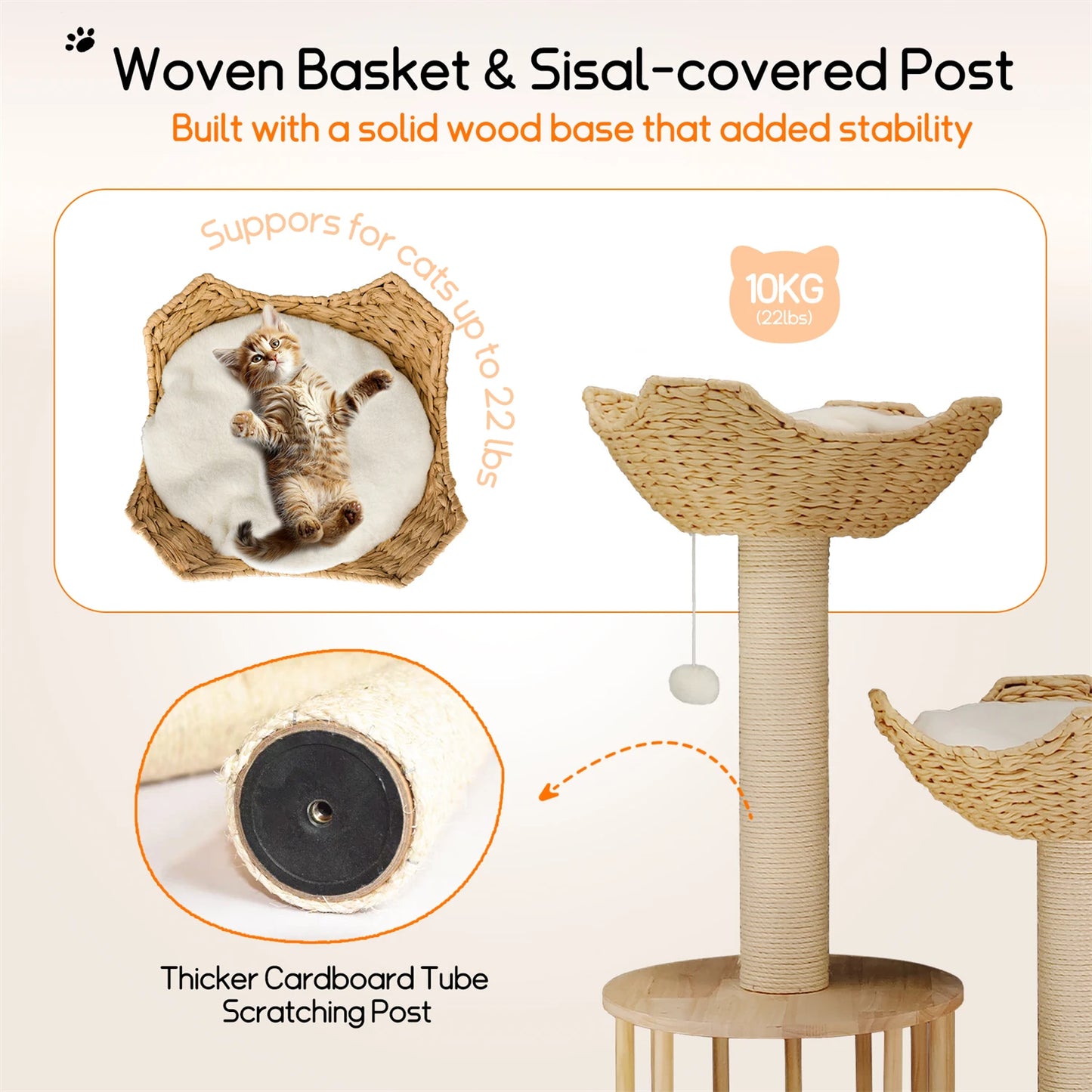 Modern Wooden Cat Tower for Indoor Cats – Multi-Level Design