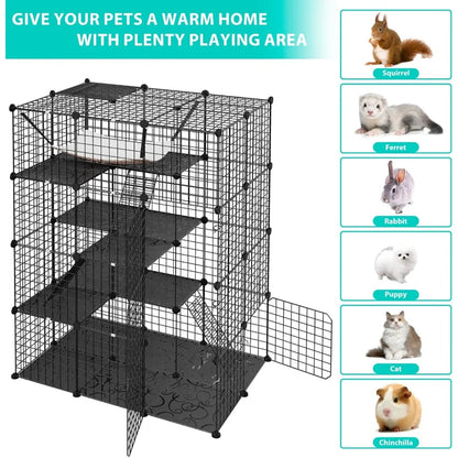 Large Indoor Cat Cage with Hammock & Platforms – DIY Pet Enclosure