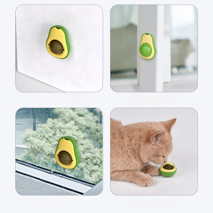 Avocado Catnip Ball Toy – Rotating Wall-Mounted Cat Treat