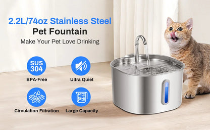 Stainless Steel Cat Fountain 2.2L